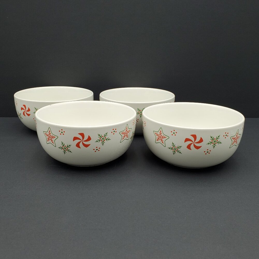 Temp-tations Holiday Seasonal Soup Cereal Bowls Snowflake Peppermint Bowls